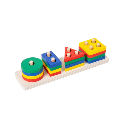 Wooden Shape Sorter Stacking Toy for Toddlers, Multicolour, Geometric Shapes, Montessori, 16 Pieces