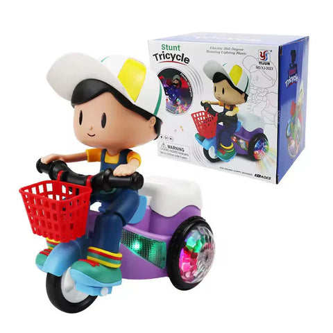 Kids' Stunt Bicycle with LED Lights, Music & 360° Rotation – Electric Robot Bike