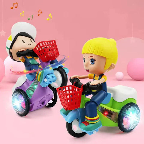 Kids' Stunt Bicycle with LED Lights, Music & 360° Rotation – Electric Robot Bike