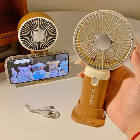 ''Portable Rechargeable Fan - USB Handheld & Desktop with Phone Stand